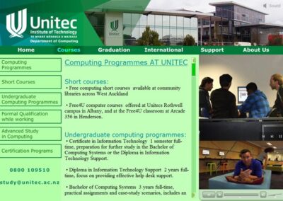 Unitec DOC Flash website with side navigation and...