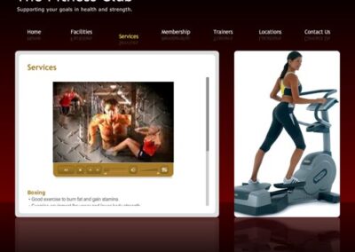 The Fitness Club - Services page with video content;