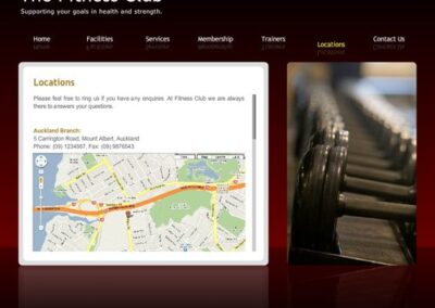 The Fitness Club - Location page with some map screen-shots;