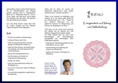 Reiki flyer folding into one third of a A4 page with...
