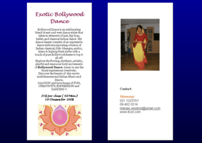 Bollywood dance performances flyer one third of a A4 page with backside print;