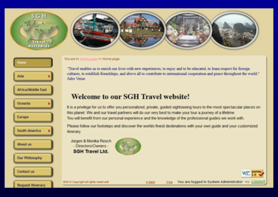 The previous design concept for SGH Travel worldwide website;