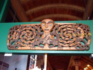 Maori Sculptures at Arataki Visitor Center, New Zealand;