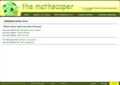 the mathscaper Administration page