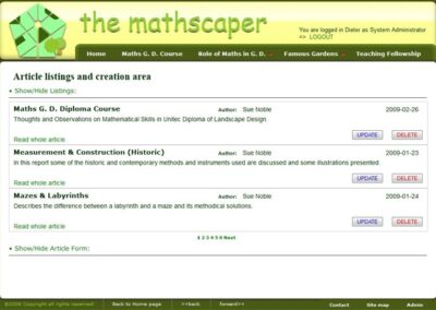 the mathscaper Article listing page to manage content;