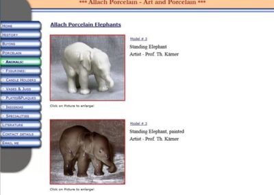 Allach Porcelain Elephants page and a pop out light box effect on the pictures;