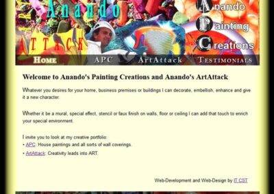Anando ArtAttack Home page with header logo and dynamic three state header navigation;