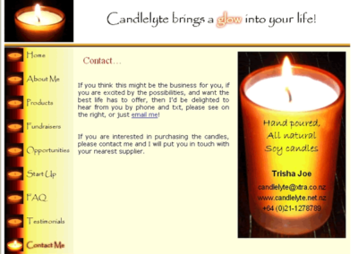 Candlelyte Contact page;