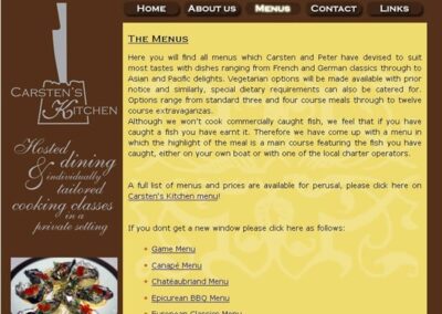 Carstens Kitchen Menu page with page flip animation;