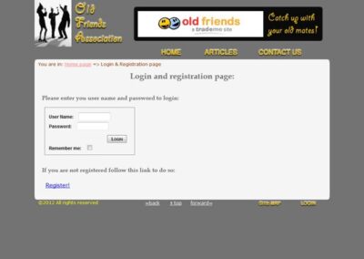 Old Friend's Association Login page for user login;