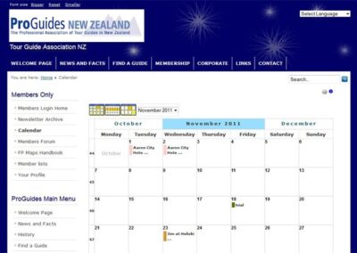 ProGuides New Zealand events calendar for all members to see and use;